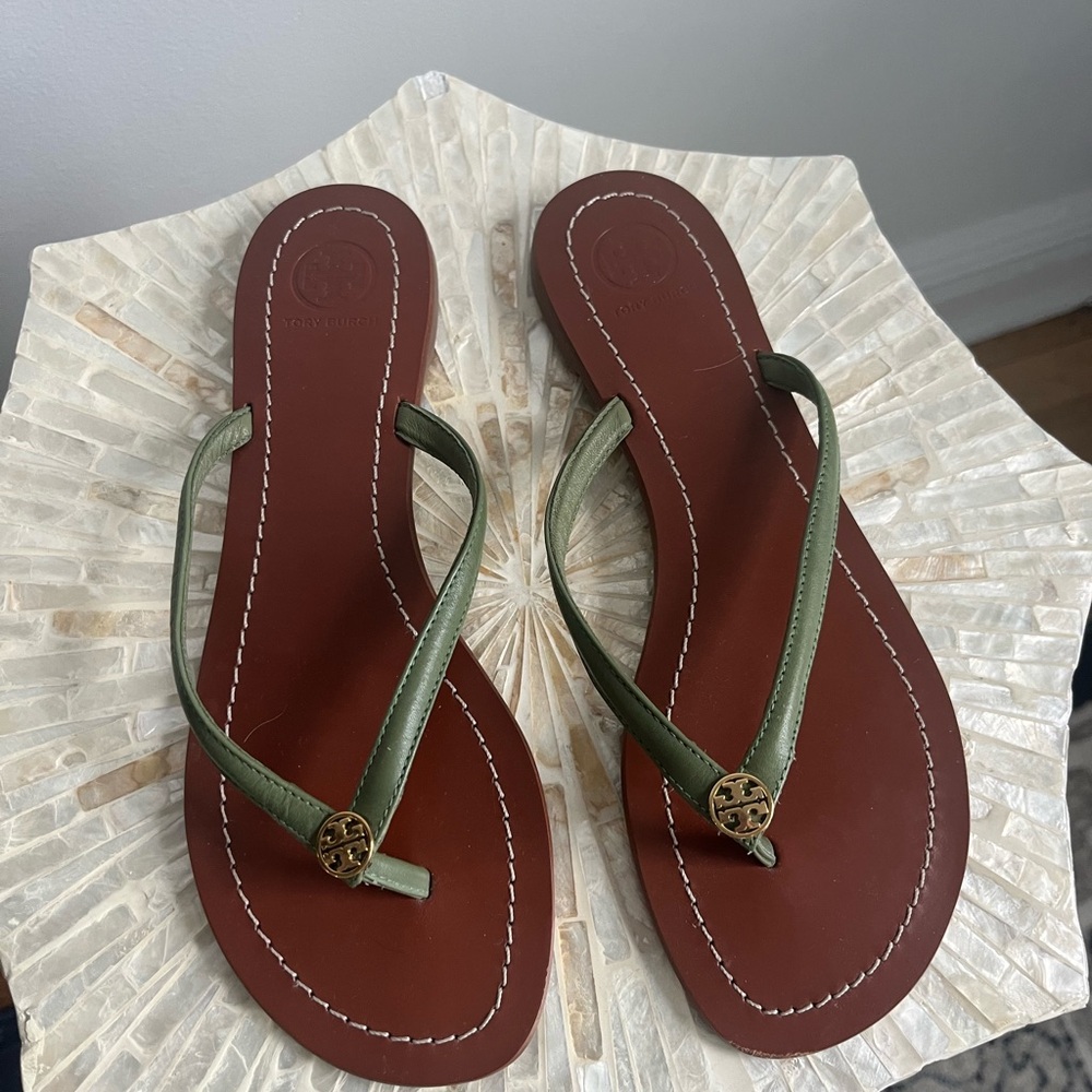 Tory Burch Green Leather Sandals